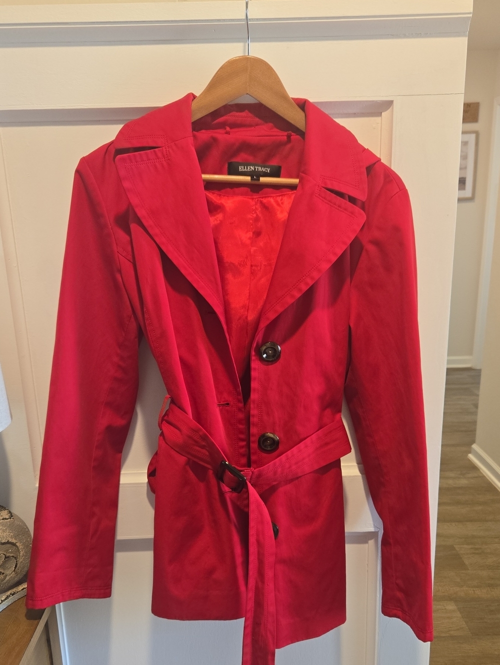 Ellen Tracy Bright Red Belted Rain Jacket